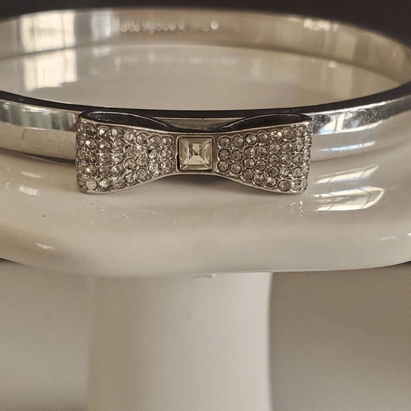 Kate Spade New York Silver Tone Ready Set Bow Pave Bangle with Crystals - Picture 1 of 9